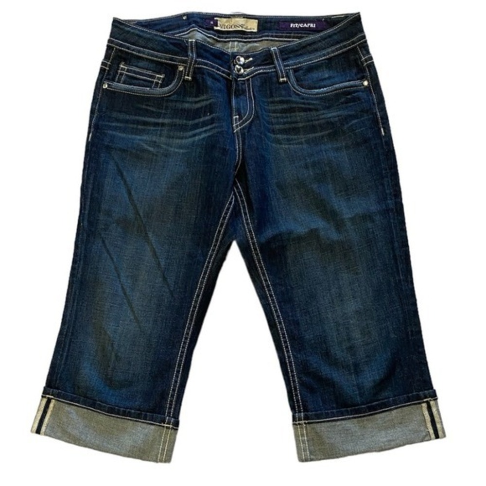 Vigoss Collection Size 11Dark Wash Cuffed Fit Capri Jeans Double Button